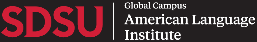 SDSU Global Campus American Language Institute Primary Horizontal Logo, Red and White