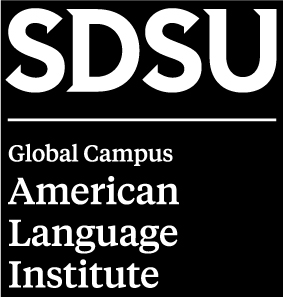 SDSU Global Campus American Language Institute Vertical Logo in reverse white..